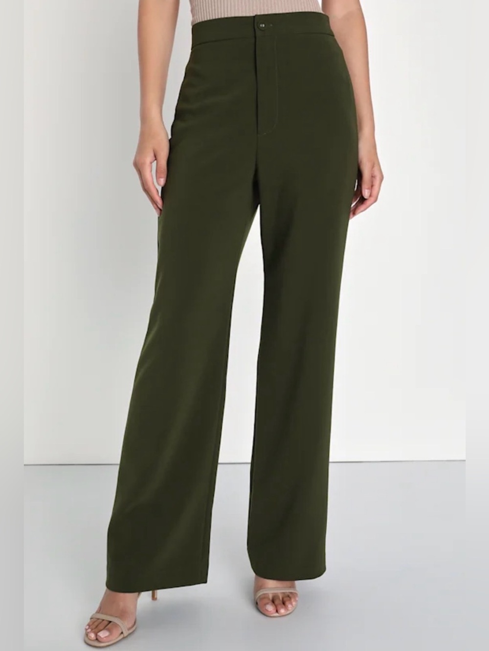 Lulu's Olive Green High-Rise Wide-Leg Pants